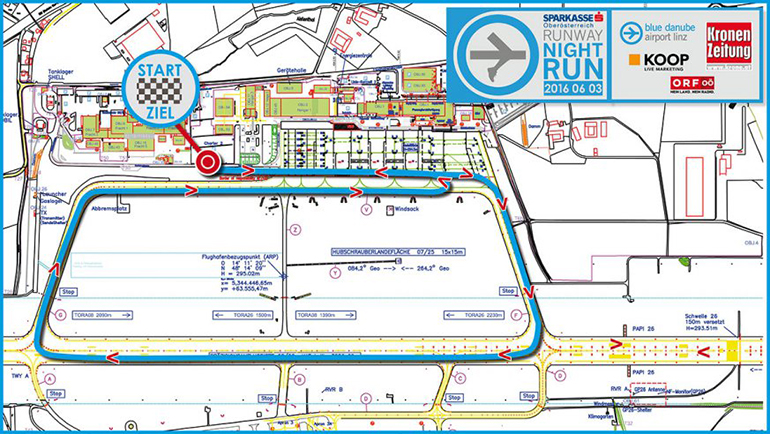 Der neue Streckenverlauf des Runway Nigth Run