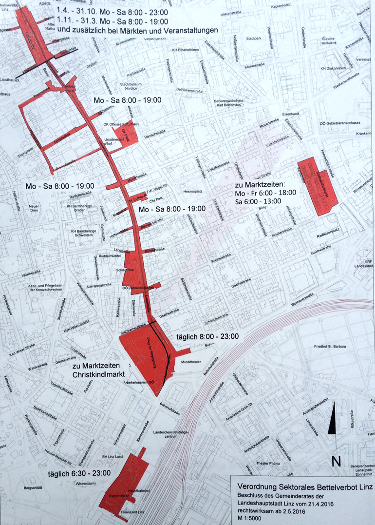 Die im Mai 2016 eingeführten Bettelverbotszonen in der Innenstadt haben sich bewährt.