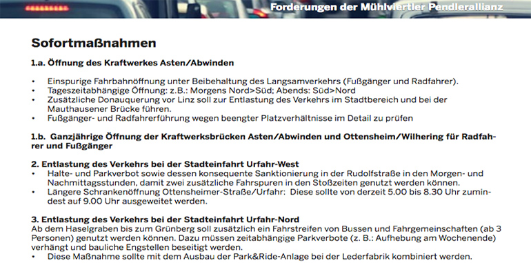 Auto vor: die wichtigsten Forderungen der ÖVP-Pendler-Allianz