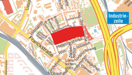 Das Abriss- und Neubaugebiet im Herzen des Franckviertels erstreckt sich über 31.000 Quadratmeter
