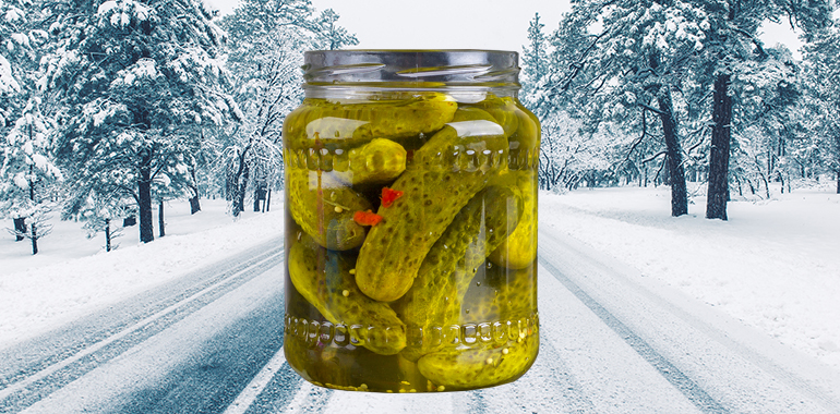 Winter Road Covered by Ice and Snow. Winter Weather Road Condition.