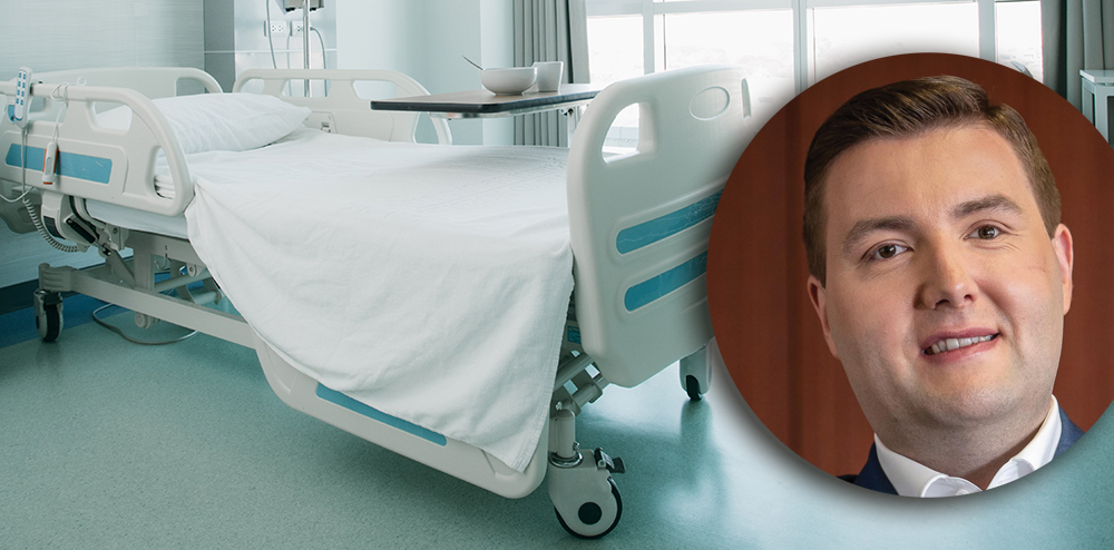 Recovery Room with beds and comfortable medical. Interior of an empty hospital room. Clean and empty room with a bed in the new medical center
