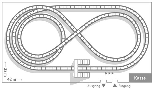 280 Meter lang ist die Strecke der "Feuer & Eis"-Achterbahn, die heuer erstmals in Linz Station macht. (Grafik: B&K Freizeitbetriebe KG)
