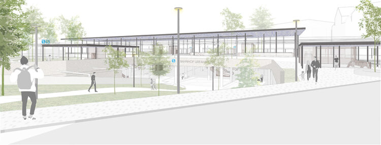 Der Zugang zum neuen Bahnhof Urfahr Ost vom Süden her. (Rendering: Archinauten ZT Gmbh)